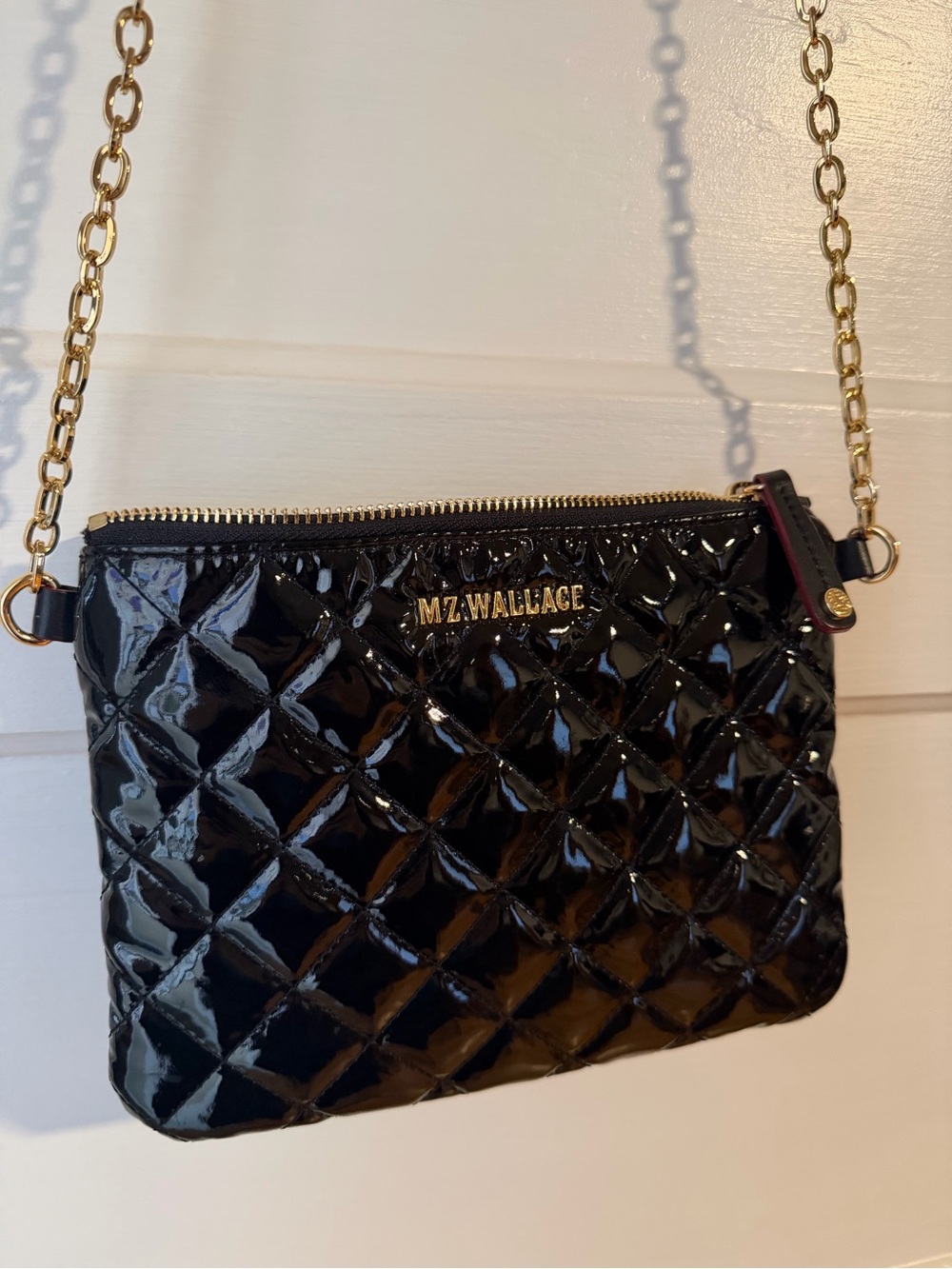MZ Wallace Black Quilted Patent Chain Crossbody